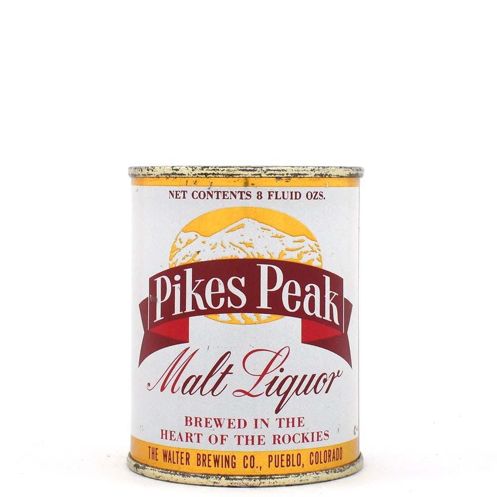 Pikes Peak Malt Liquor 8 Ounce Flat Top 242-7: Brewer/Business Name: Walter Brewing Co., Pueblo, Colorado Manufacturer/Plant: Continental Can Co.Date of manufacture: