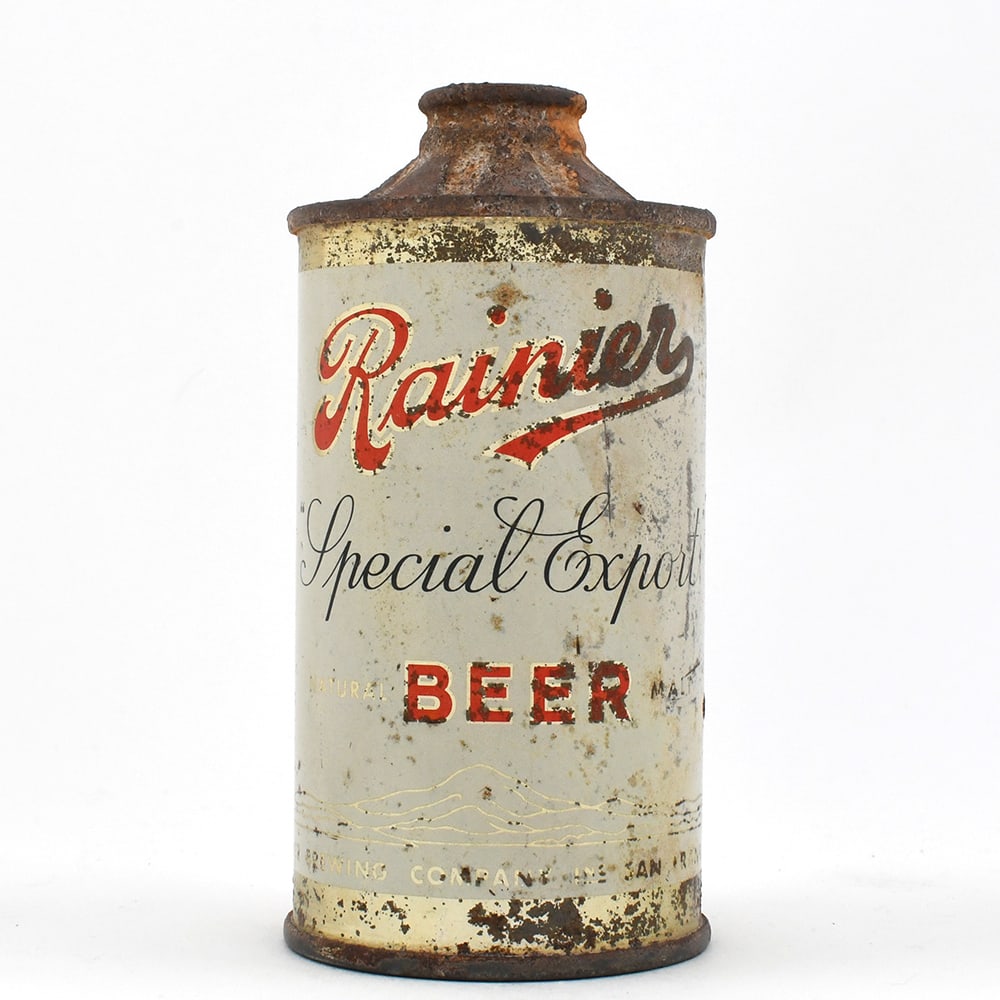 Rainier Special Export Beer Cone Top FLAT BOTTOM 180-8: Brewer/Business Name: Rainier Brewing Co., San Francisco, California Manufacturer/Plant: Continental Can Co.Date of manufacture: