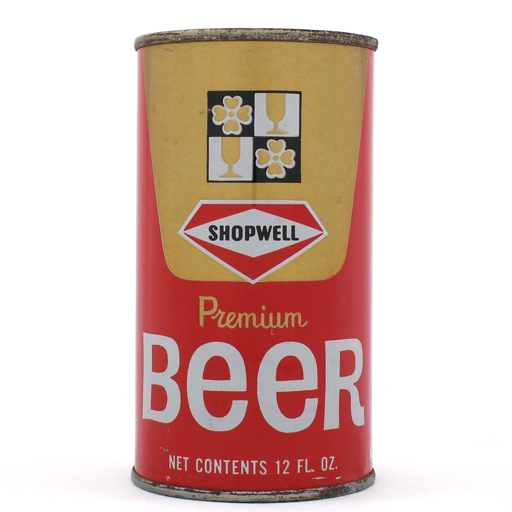 Shopwell Premium Beer ENAMEL UNLISTED AS FLAT TOP UNLISTED: Brewer/Business Name: Colonial Brewing Co., Hammonton, New Jersey Manufacturer/Plant: American Can Co.Date of manufacture: