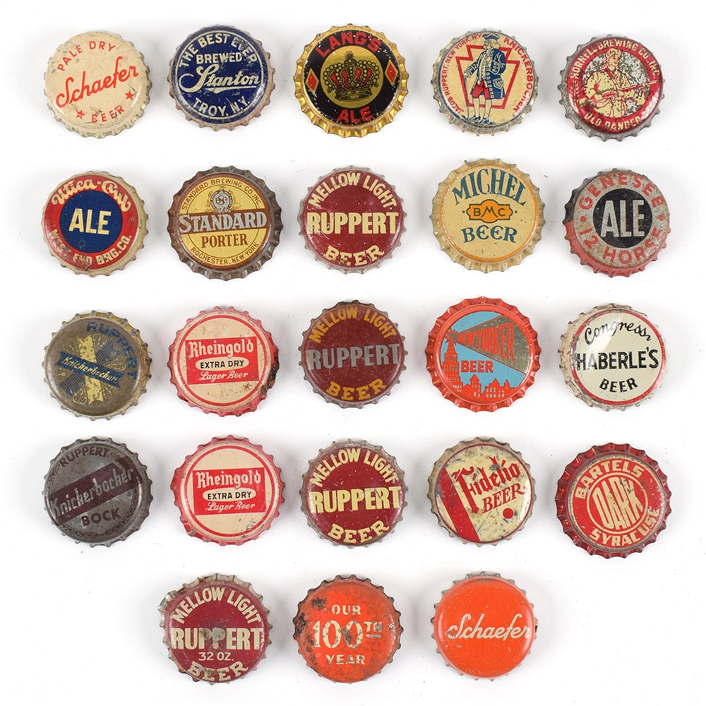 New York Brewers Cork-backed Crowns Lot of 23: Brewer/Business Name: Multiple breweries and locations, New York Manufacturer/Plant: Unknown Date of manufacture: