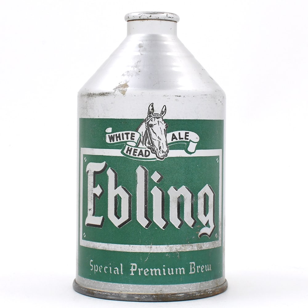 Ebling White Head Ale Crowntainer 193-8: Brewer/Business Name: Ebling Brewing Co., New York, New York Manufacturer/Plant: Crown Date of manufacture: