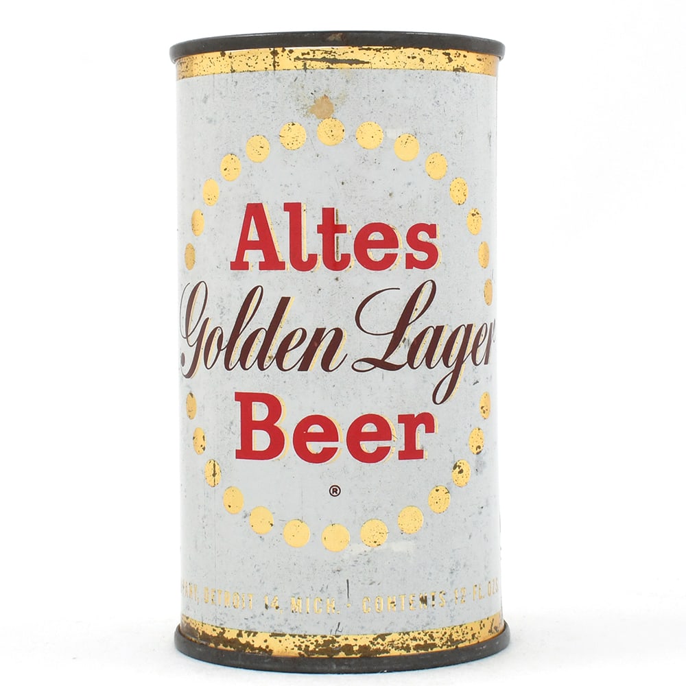 Altes Golden Lager Beer Flat Top 31-1: Brewer/Business Name: Altes Brewing Co., Detroit, Michigan Manufacturer/Plant: Continental Can Co. Date of manufacture: