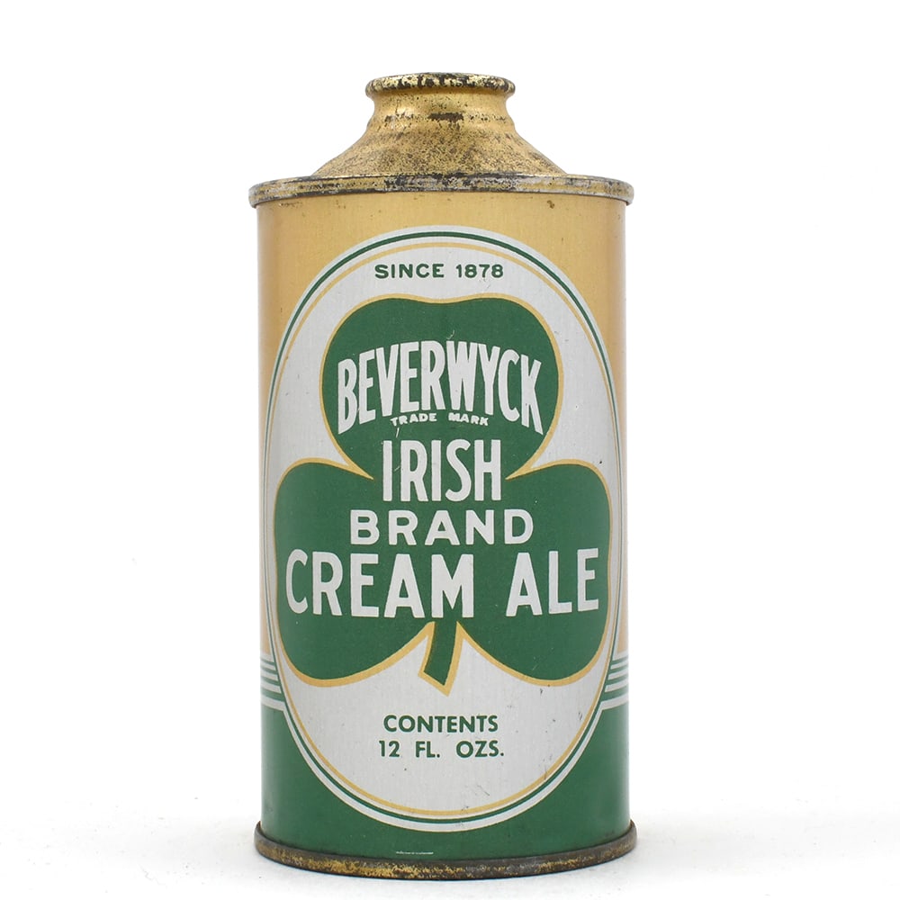 Beverwyck Irish Brand Cream Ale Cone Top 152-4 EXCELLENT: Brewer/Business Name: Beverwyck Breweries Inc., Albany, New York Manufacturer/Plant: Continental Can Co. Date of manufacture: