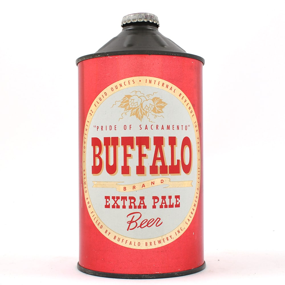 Buffalo Extra Pale Beer Quart Cone Top RARE 204-11 OUTSTANDING: Brewer/Business Name: Buffalo Brewing Co., Sacramento, California Manufacturer/Plant: Continental Can Co. Date of manufacture: