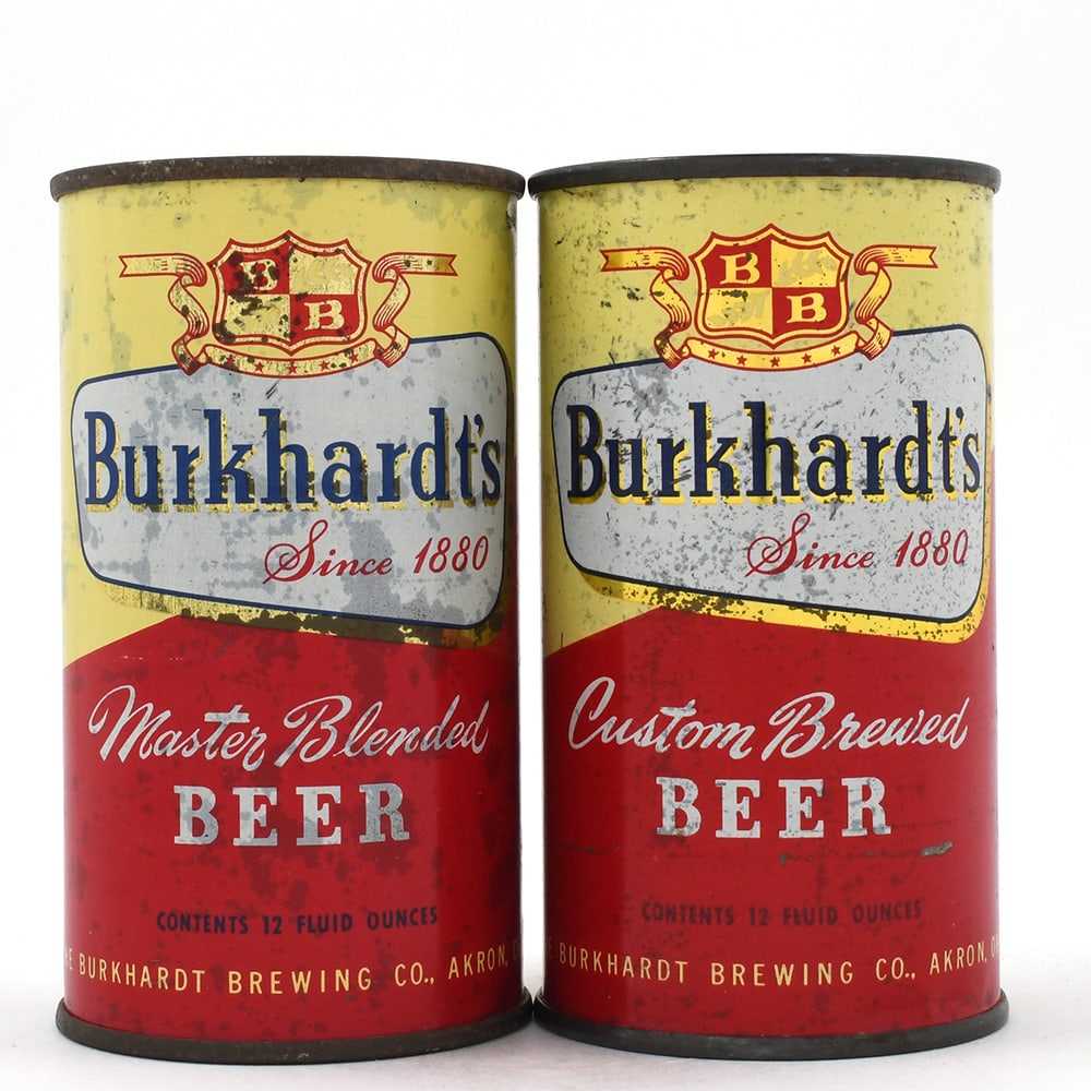 Burkhardts Beer Flat Tops Lot of 2 Different: Brewer/Business Name: Burkhardt Brewing Co., Akron, Ohio Manufacturer/Plant: Continental Can Co. Date of manufacture: