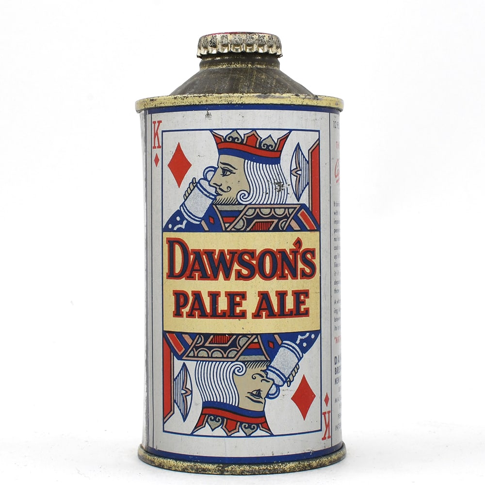 Dawsons Pale Ale Cone Top FULL CARD KING DIAMONDS CLEAN 158-25: Brewer/Business Name: Dawsons Brewery, New Bedford, Massachusetts Manufacturer/Plant: Continental Can Co. Date of manufacture: