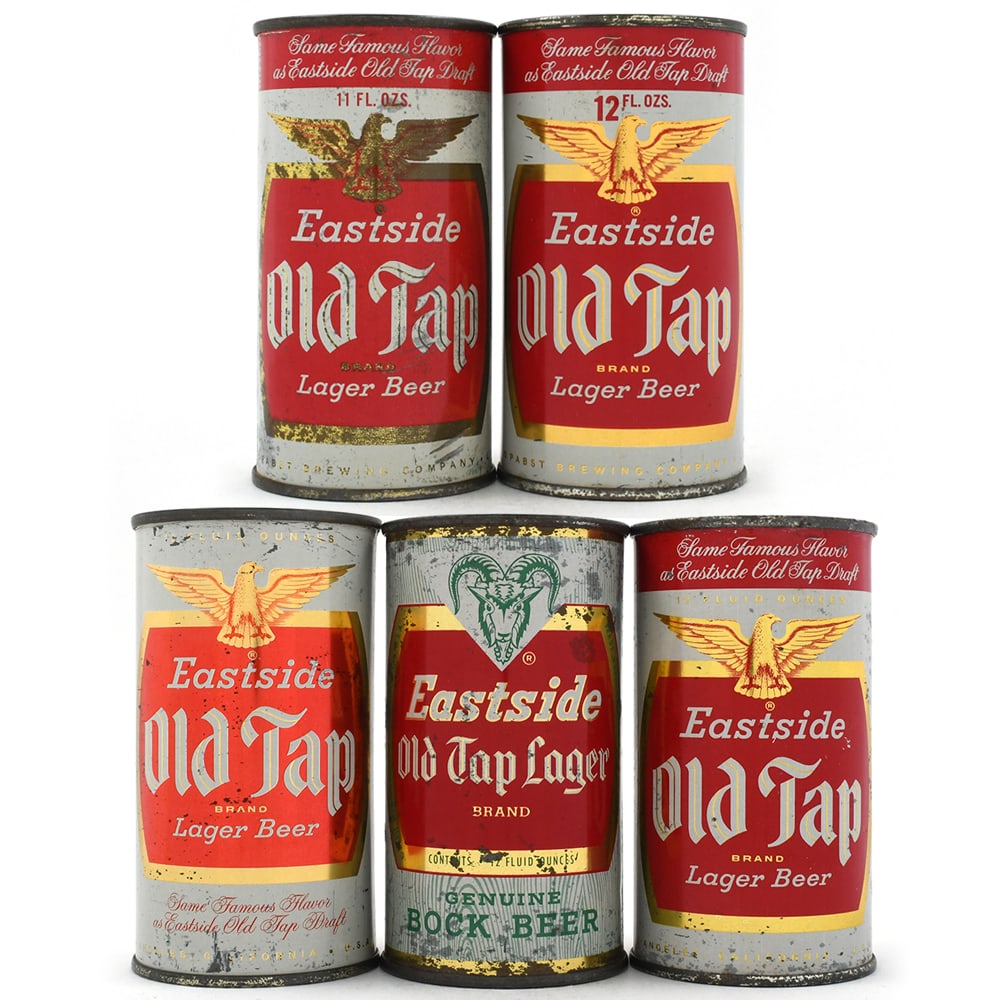 Eastside Old Tap Lager Flat Tops 5 Different INCL BOCK: Brewer/Business Name: Pabst Brewing Co. Los Angeles, California Manufacturer/Plant: Continental Can Co. Date of manufacture: