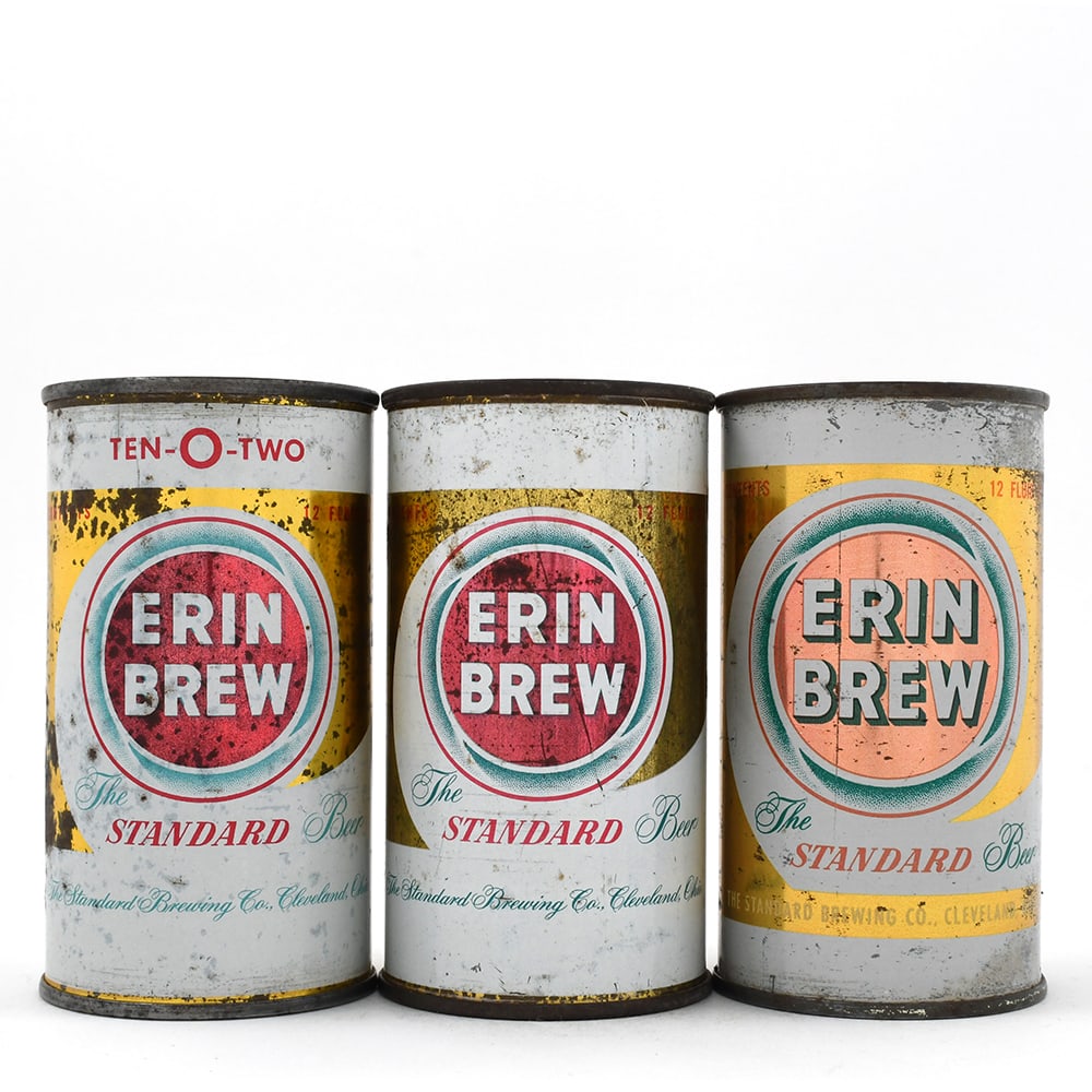 Erin Brew Beer Flat Tops Lot of 3 Different: Brewer/Business Name: Standard Brewing Co., Cleveland, Ohio Manufacturer/Plant: Continental Can Co. Date of manufacture: