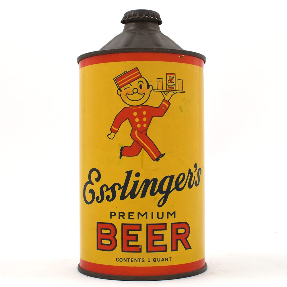 Esslingers Premium Beer Quart Cone Top AMERICAN FLAT ON TRAY 208-14 EXCELLENT (1 of 6)