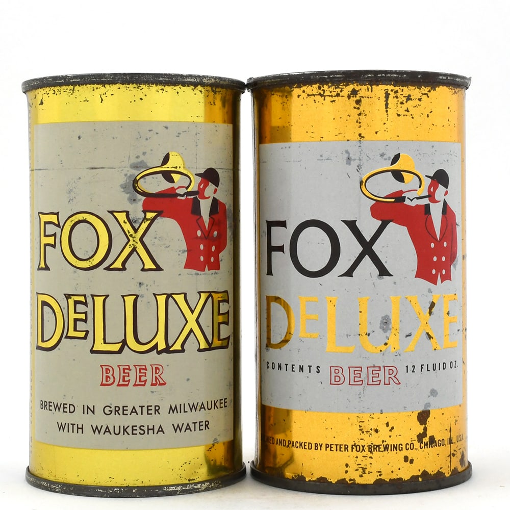 Fox De Luxe Beer Flat Tops Lot of 2 Different: Brewer/Business Name: Multiple breweries and locations, Multiple Manufacturer/Plant: National Can Co. Date of manufacture: