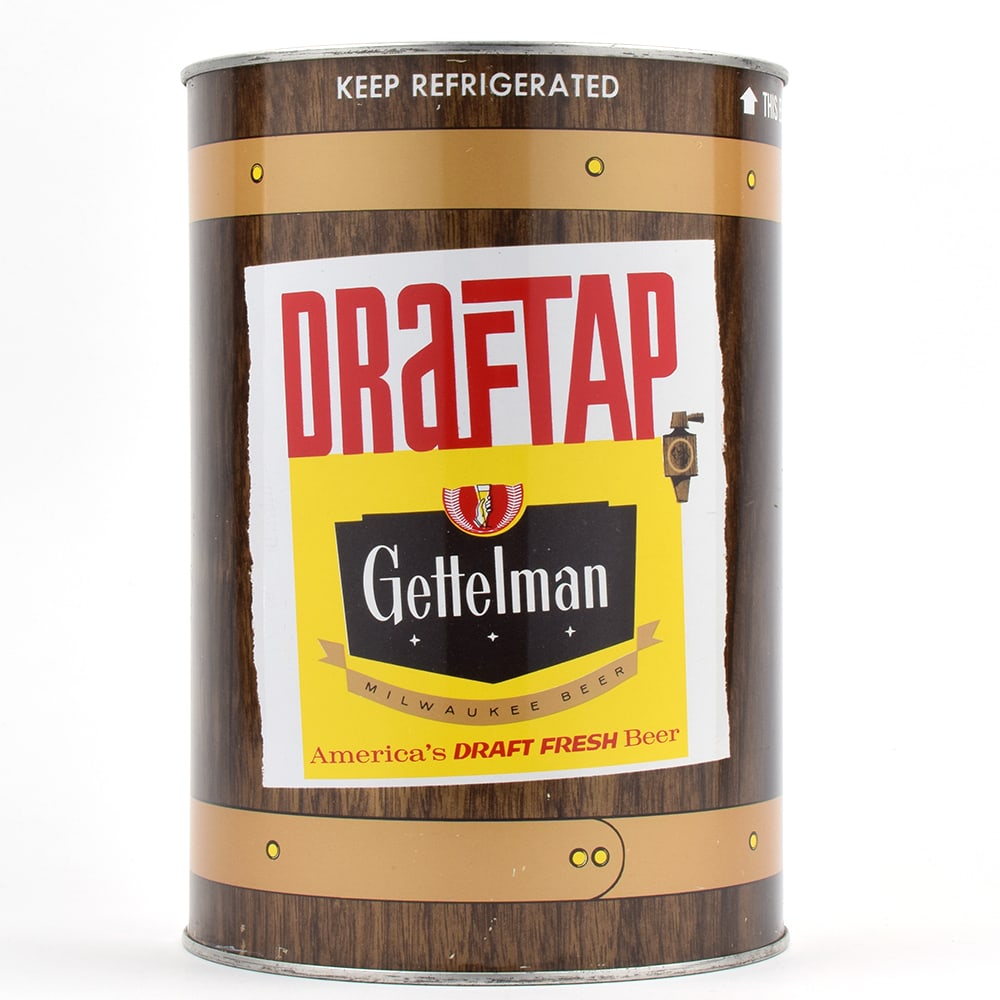 Gettelman Draftap Draft Beer Gallon 244-10 OUTSTANDING: Brewer/Business Name: Gettelman Div. of Miller Brewing Co., Milwaukee, Wisconsin Manufacturer/Plant: National Can Co. Date of manufacture: <