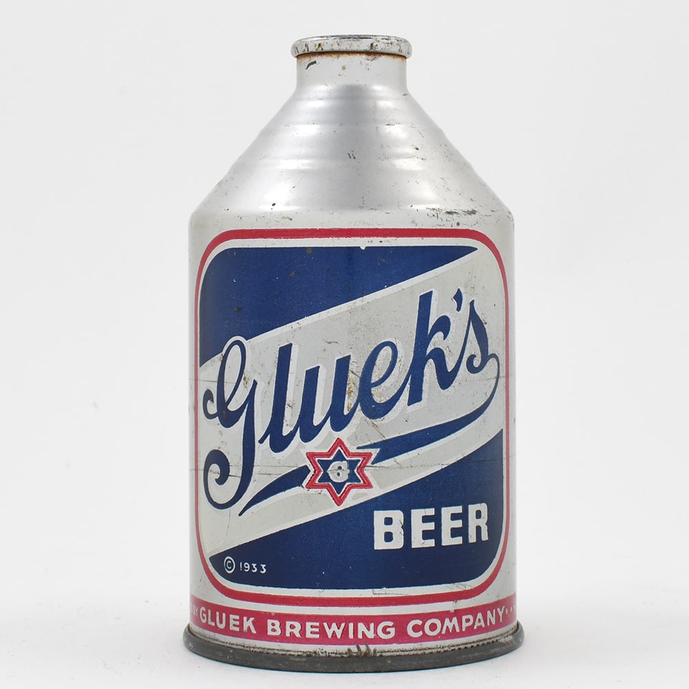 Glueks Silver Growler Beer Crowntainer CNMT 4 PERCENT IRTP 194-15: Brewer/Business Name: Gluek Brewing Co., Minneapolis, Minnesota Manufacturer/Plant: Crown Date of manufacture:
