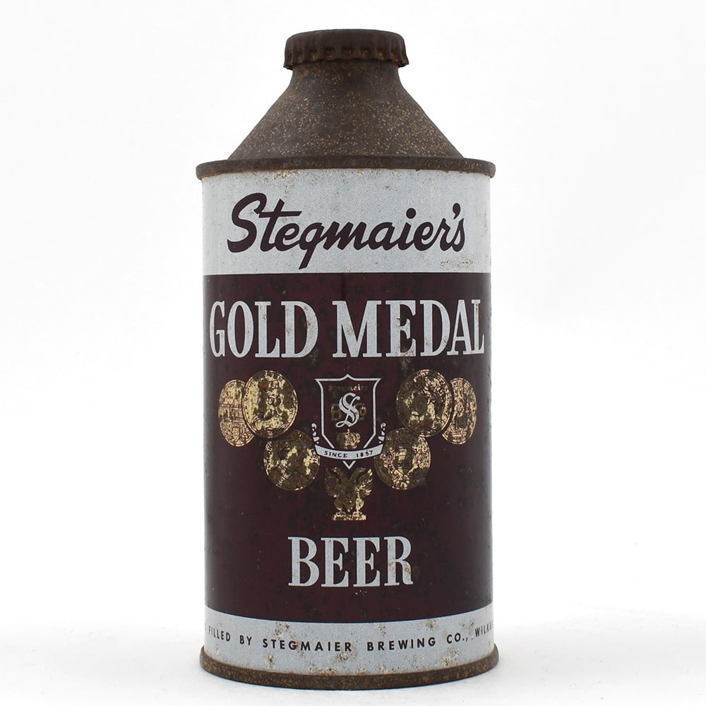 Gold Medal Beer Cone Top STILL FULL 165-31: Brewer/Business Name: Stegmaier Brewing Co., Wilkes-Barre, Pennsylvania Manufacturer/Plant: Continental Can Co. Date of manufacture: