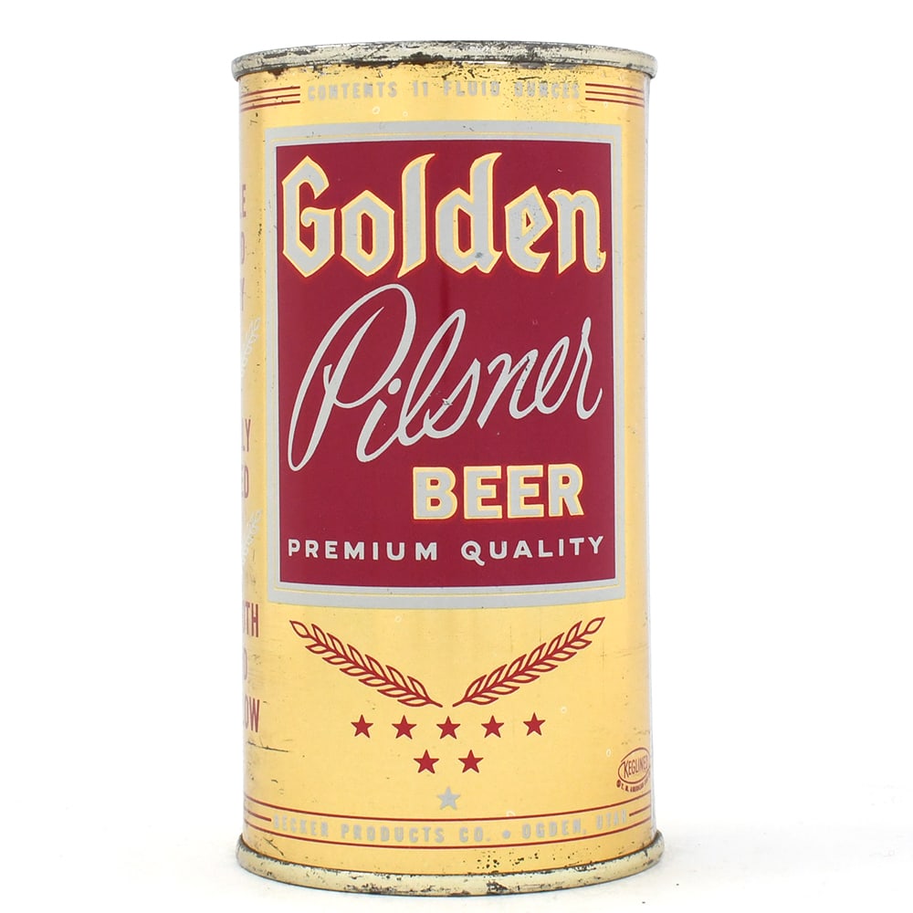 Golden Pilsner Beer 11-ounce Flat Top 73-25 SHARP: Brewer/Business Name: Becker Products Co., Ogden, Utah Manufacturer/Plant: American Can Co. Date of manufacture: