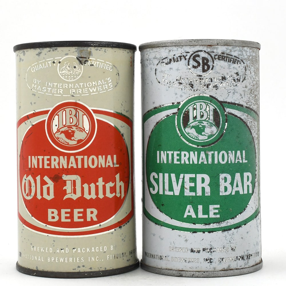 International Ale-Beer Flat Tops OLD DUTCH SILVER BAR COVINGTON FINDLAY Lot of 2: Brewer/Business Name: International Breweries Inc., Multiple Cities, Multiple Manufacturer/Plant: American Can Co. Date of manufacture: