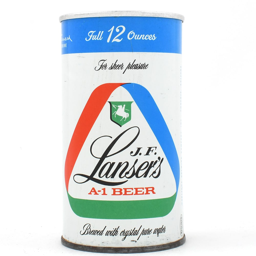 J F Lansers A-1 Beer Zip Top ARIZONA 83-18: Brewer/Business Name: Arizona Brewing Co., Phoenix, Arizona Manufacturer/Plant: American Can Co. Date of manufacture: