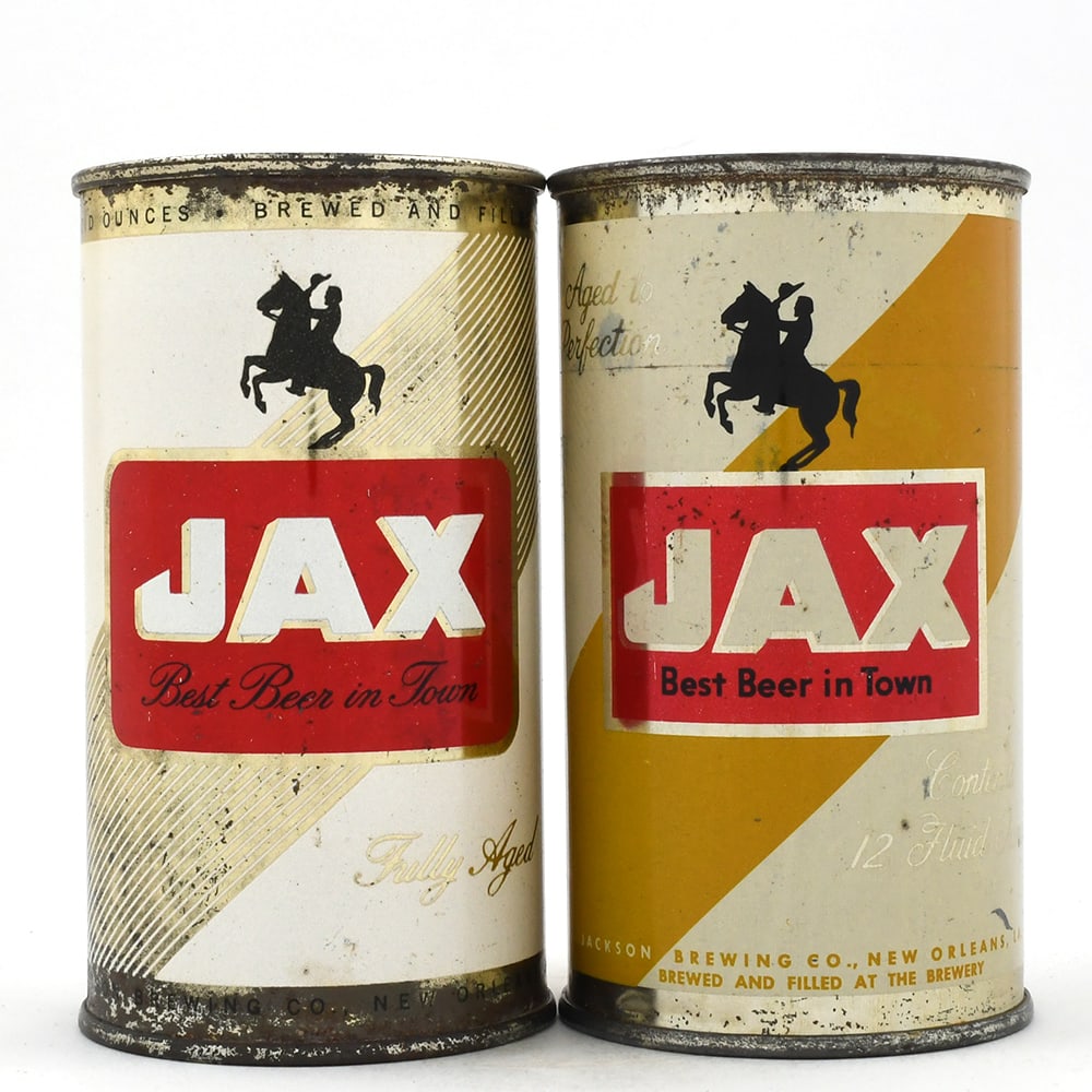 Jax Beer Flat Tops Lot of 2 Different: Brewer/Business Name: Jackson Brewing Co., New Orleans, Louisiana Manufacturer/Plant: American Can Co. Date of manufacture: