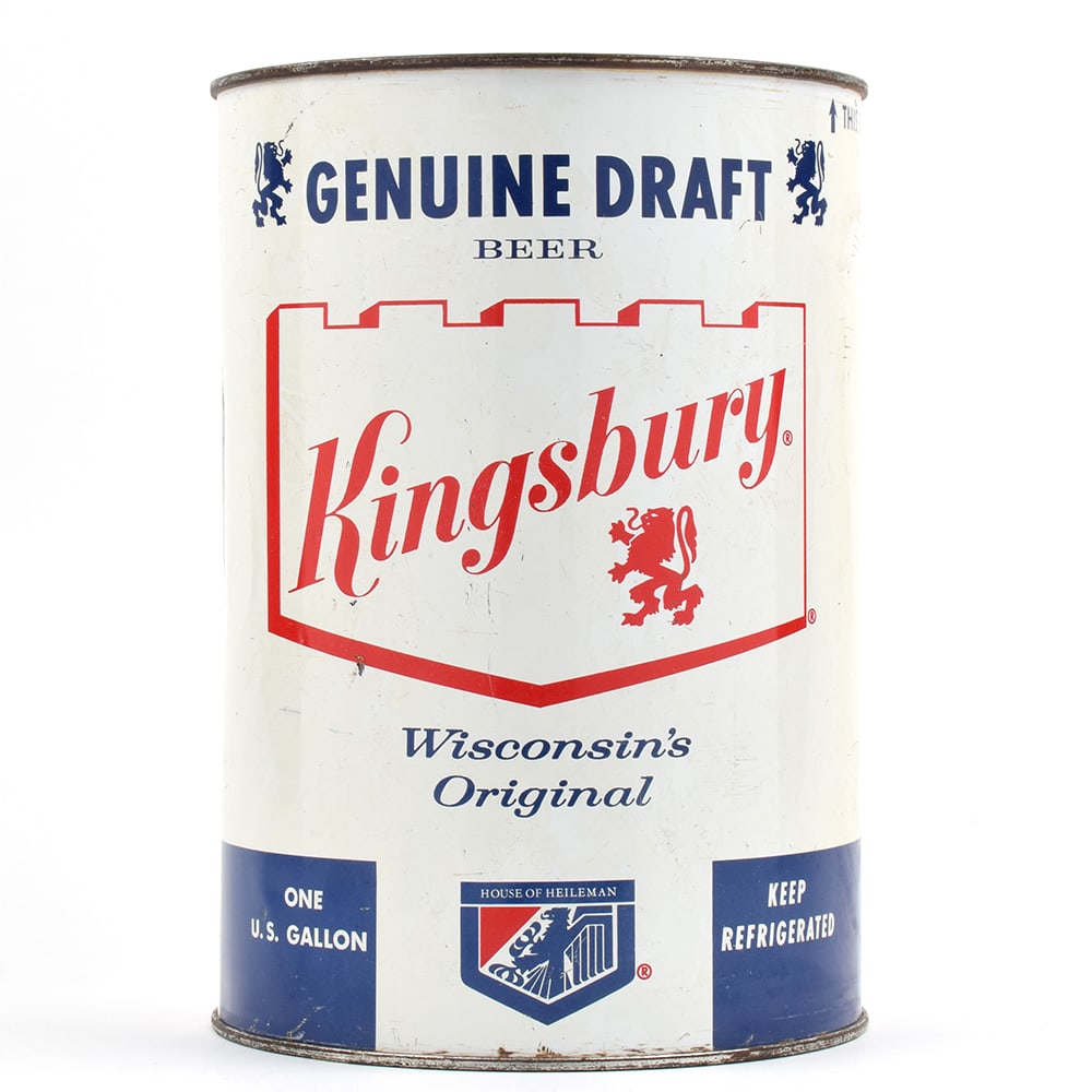 Kingsbury Draft Beer Gallon 245-6: Brewer/Business Name: Kingsbury Div. of G. Heileman Brewing Co., La Cross, Wisconsin Manufacturer/Plant: National Can Co. Date of manufactur