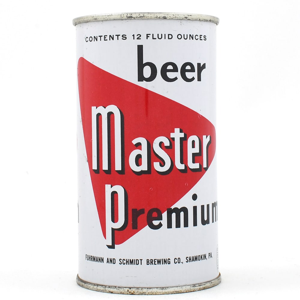 Master Premium Beer Flat Top PA TAX LID 94-36: Brewer/Business Name: Fuhrmann & Schmidt Brewing Co., Shamokin, Pennsylvania Manufacturer/Plant: American Can Co. Date of manufacture: