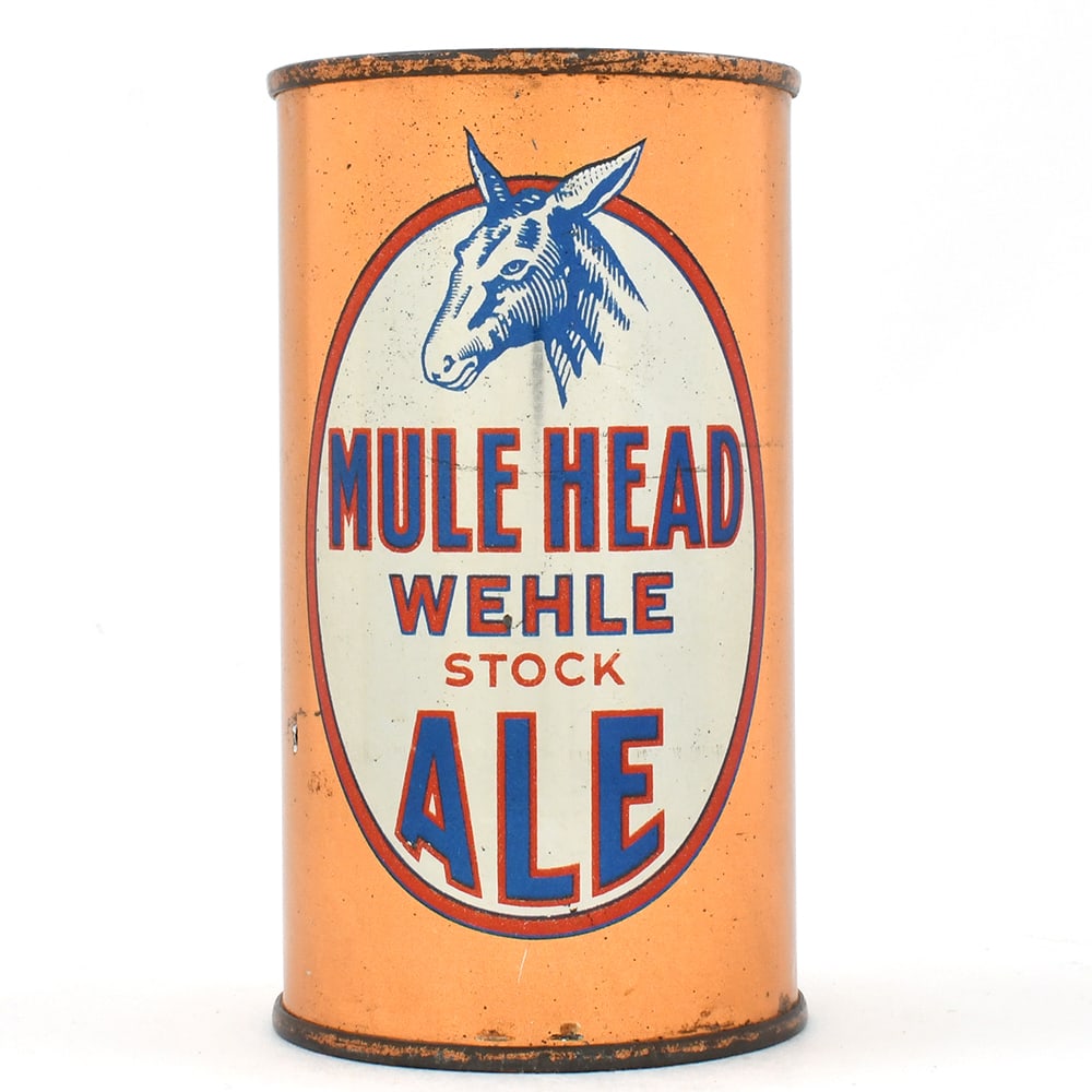 Mule Head Stock Ale Wehle SPLIT LABEL Instructional Flat Top RARE EXCEPTIONAL 100-39 OI 542: Brewer/Business Name: Wehle Brewing Co., West Haven, Connecticut Manufacturer/Plant: American Can Co. Date of manufacture: