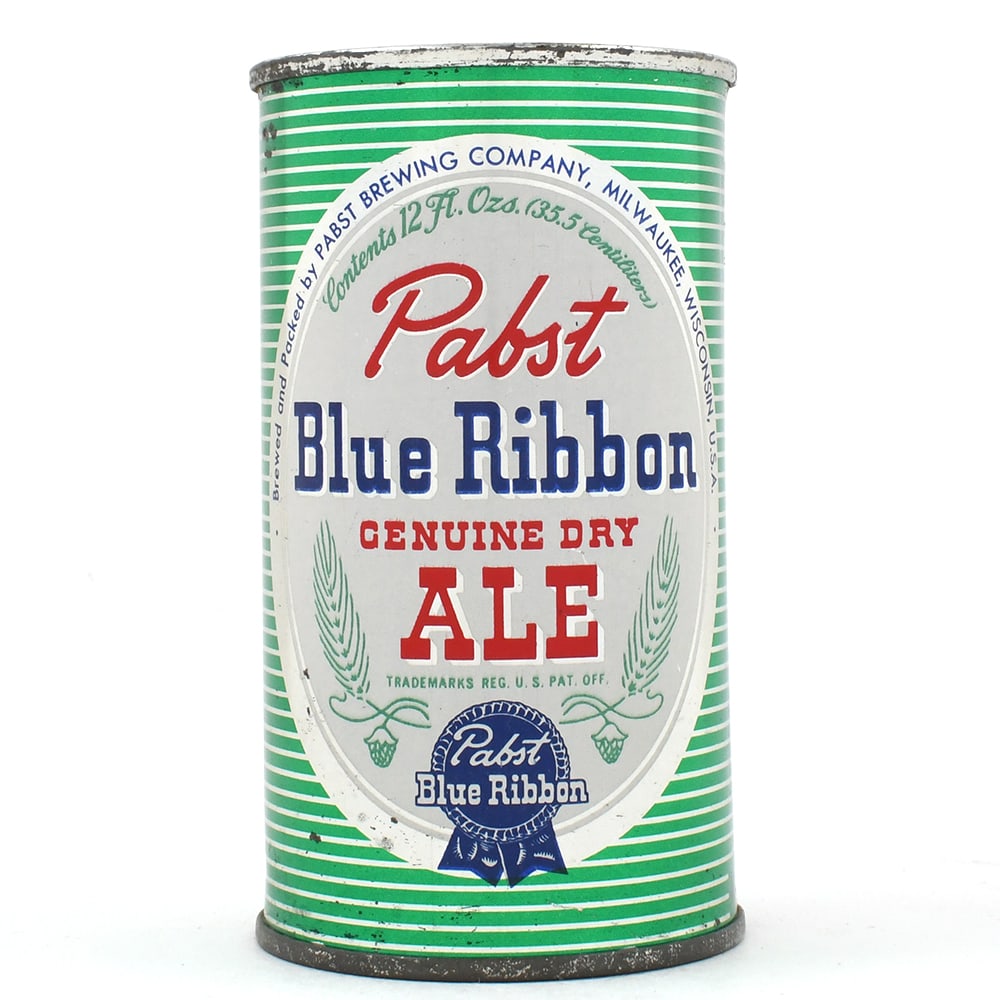 Pabst Blue Ribbon Genuine Dry Ale Flat Top PBR ALE VANITY LID 111-2 SHARP: Brewer/Business Name: Pabst Brewing Co., Milwaukee, Wisconsin Manufacturer/Plant: Unknown Date of manufacture: