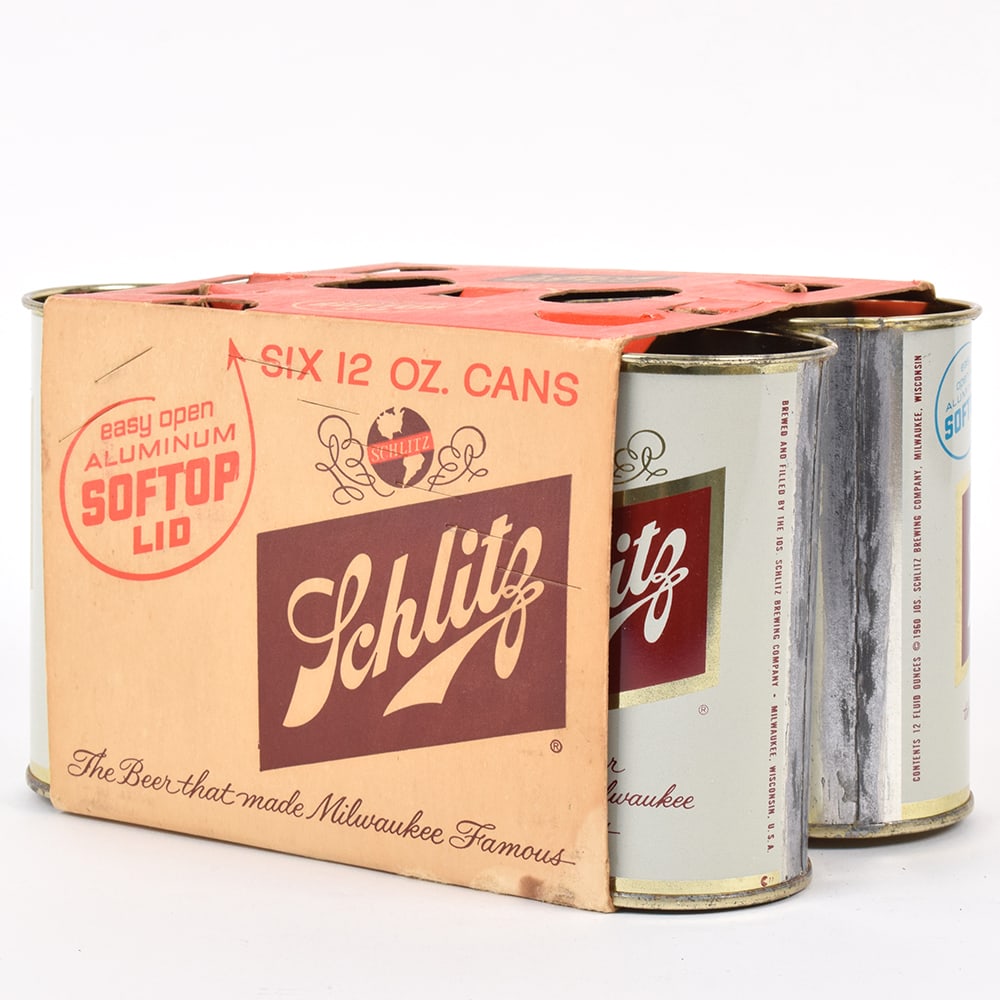 Schlitz Flat Top 6-Pack Cardboard Carton With 6 Cans MILW 1960 129-35 SOFTOP PROMO (1 of 5)
