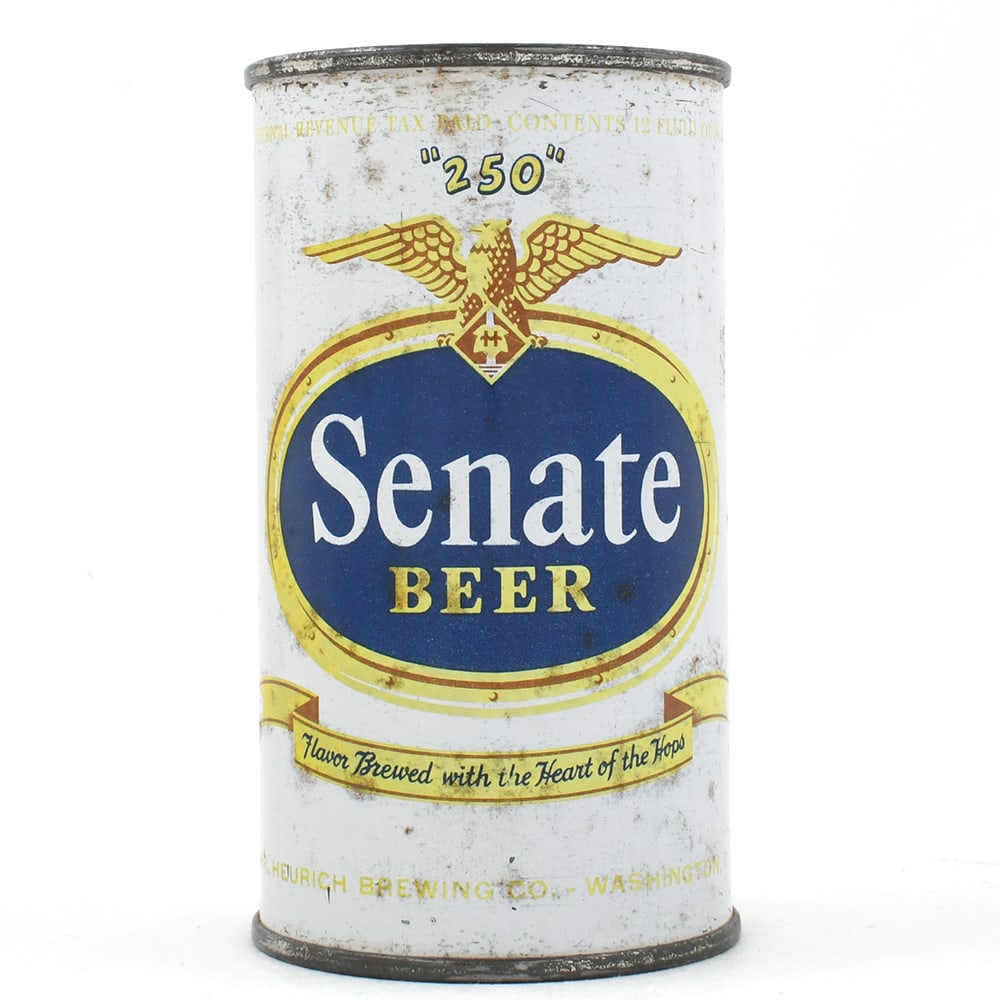 Senate 250 Beer Flat Top IRTP 132-22: Brewer/Business Name: Chr. Heurich Brewing Co., Washington, D.C. Manufacturer/Plant: American Can Co. Date of manufacture: