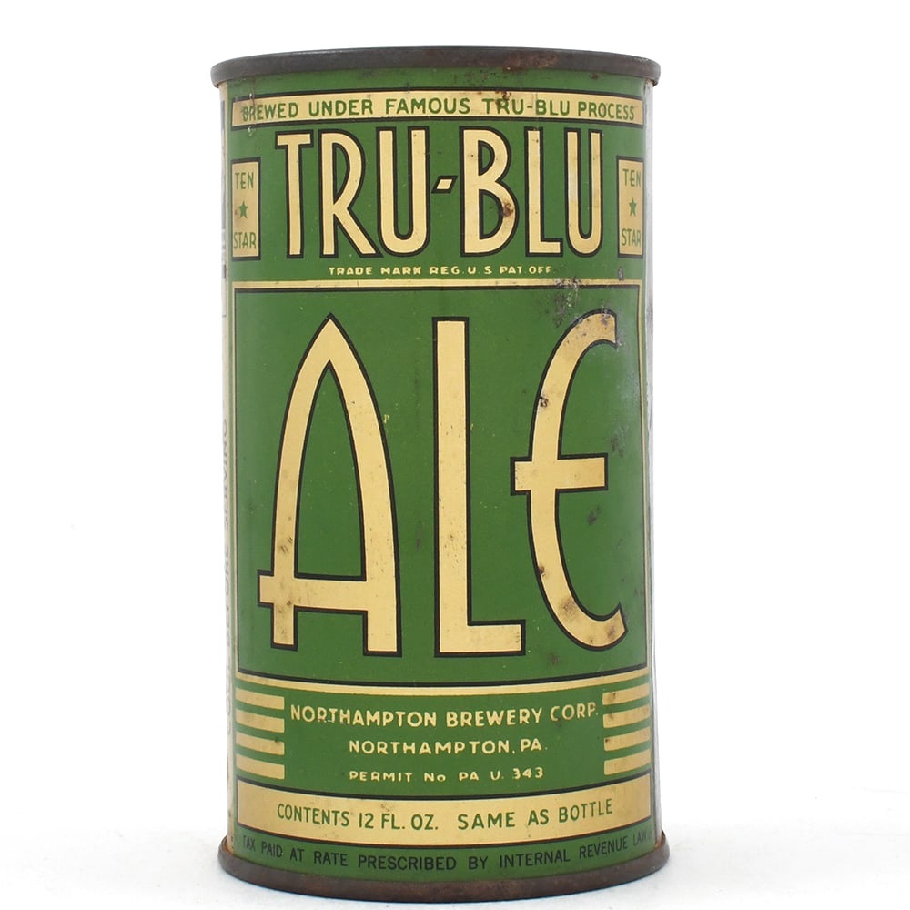 Tru Blu Ale Instructional Flat Top ENAMEL RARE R9 L140-10 OI 803: Brewer/Business Name: Northampton Brewery Corp., Northampton, Pennsylvania Manufacturer/Plant: National Can Co. Date of manufacture: