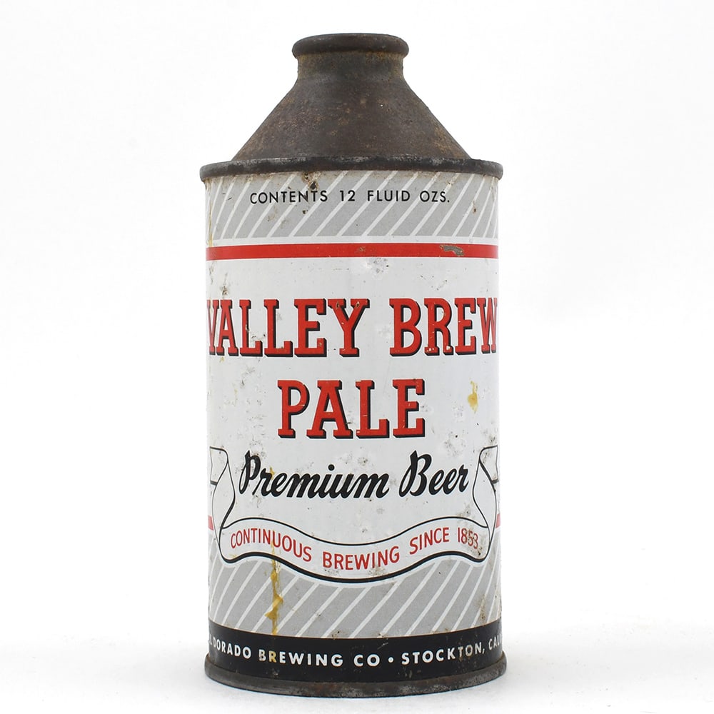 Valley Brew Pale Pale Beer Cone Top NON-IRTP 188-12: Brewer/Business Name: El Dorado Brewing Co., Stockton, California Manufacturer/Plant: Continental Can Co. Date of manufacture:
