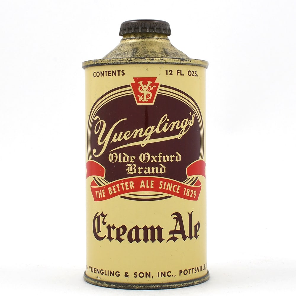 Yuenglings Old Oxford Brand Cream Ale Cone Top 189-22 -RARE EXCEPTIONAL-: Brewer/Business Name: D. G. Yuengling & Son, Pottsville, Pennsylvania Manufacturer/Plant: Continental Can Co. Date of manufactu