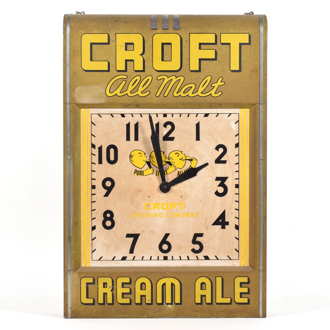 Croft ALL MALT Cream Ale Deco Advertising Clock VERY RARE: NOTE this example advertises ALL MALT. This is one of only 2 examples of this piece we have seen in about 3 decades. Photos show condition well. Amazing deco design with curved top and chrome bands. 1