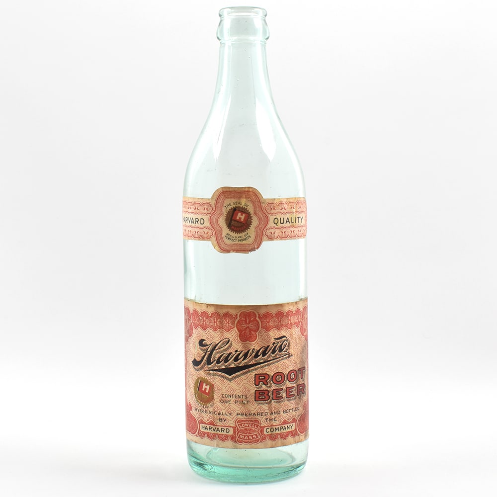 Harvard ROOT BEER Prohibition Era Soda Bottle EXCEPTIONAL: Brewer/Business Name: Harvard Company, Lowell, Massachusetts Manufacturer/Plant: Unknown Date of manufacture: