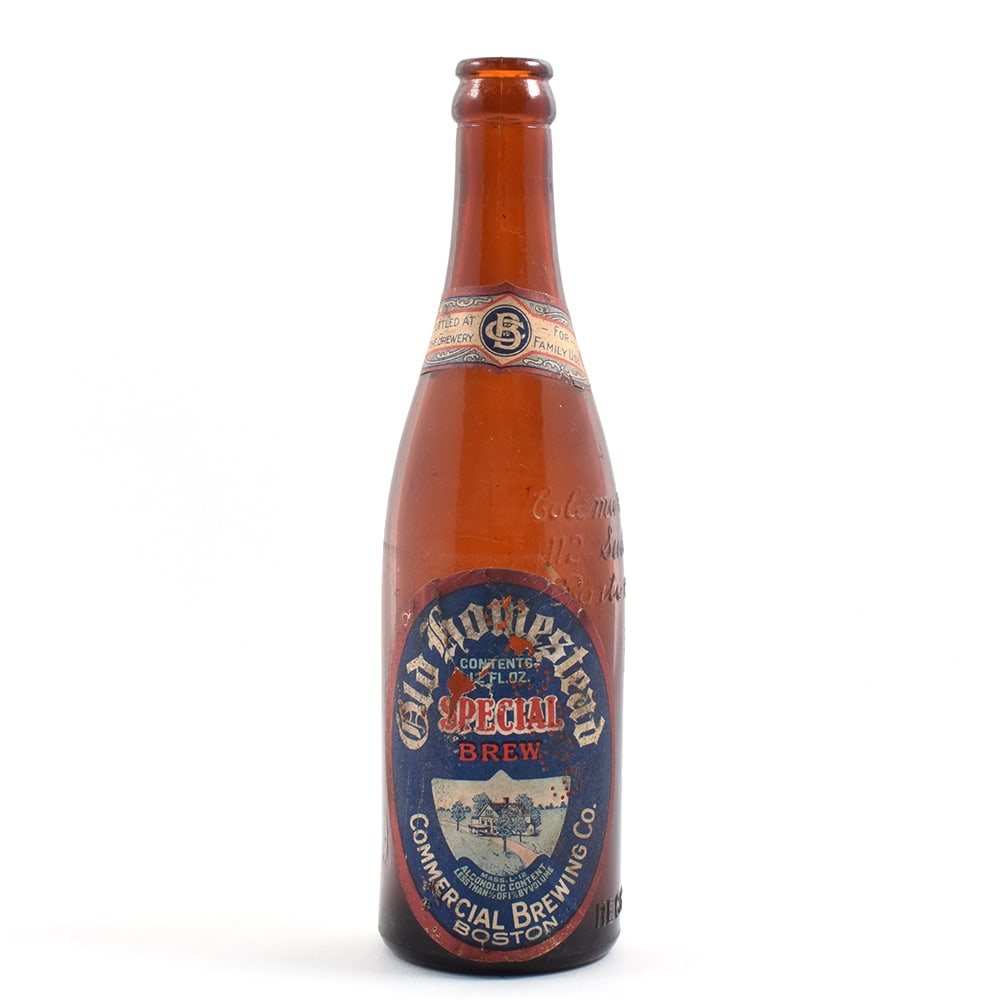 Old Homestead Special Brew Prohibition Era Embossed Bottle: Brewer/Business Name: Commercial Brewing Co., Boston, Massachusetts Manufacturer/Plant: Unknown Date of manufacture: