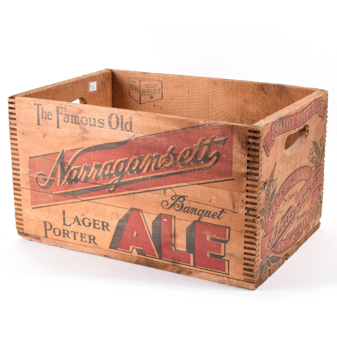 Narragansett Banquet Ale Lager Porter Wooden Crate OUTSTANDING: Brewer/Business Name: Narragansett Brewing Co., Cranston, Rhode Island Manufacturer/Plant: See comments/description Date of manufacture: circa 1930s Contents/Type: n/a Dimensions:
