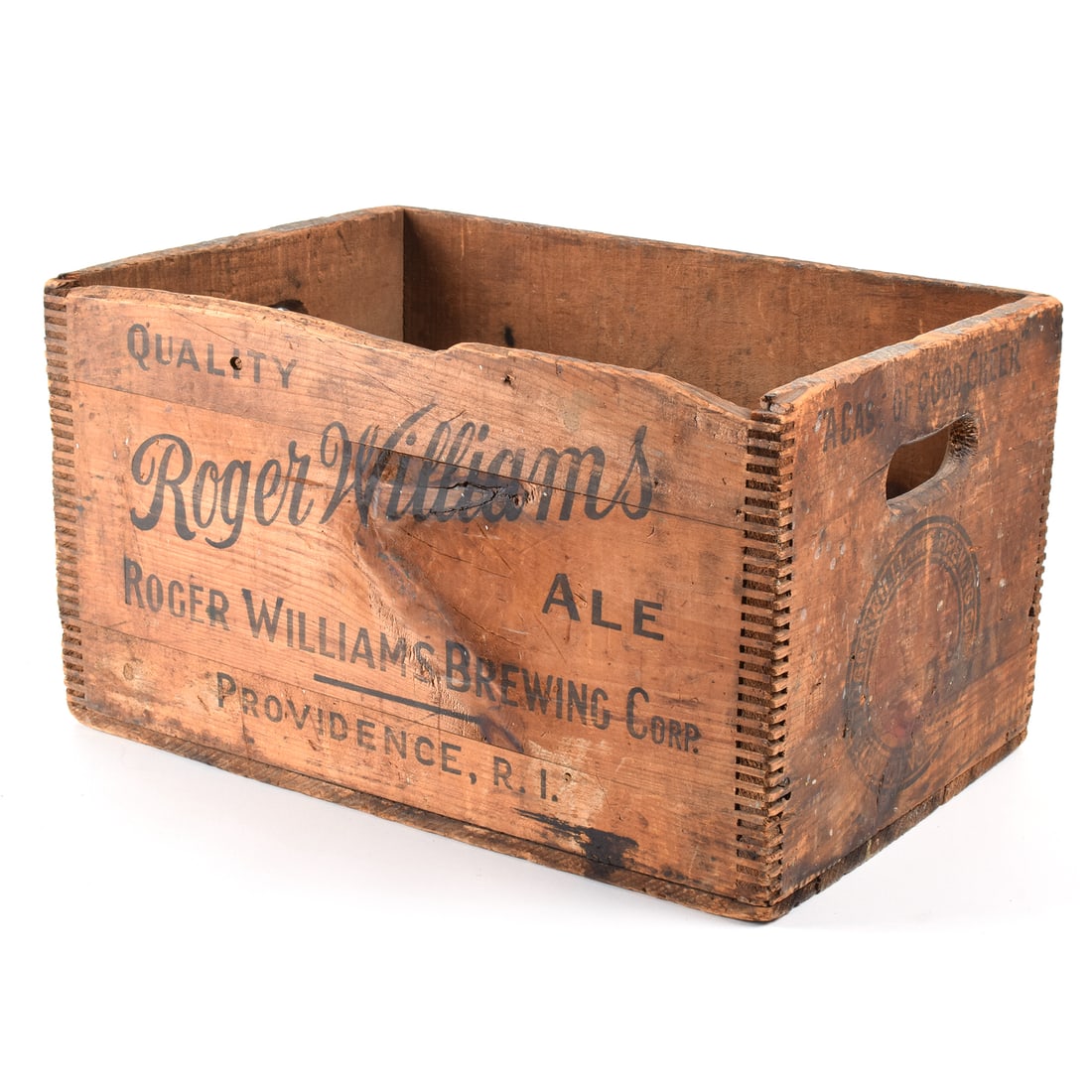 Roger Williams Ale Wooden Crate SCARCE: Brewer/Business Name: Roger Williams Brewing, Providence, Rhode Island Manufacturer/Plant: See comments/description Date of manufacture: circa 1930s Contents/Type: n/a Dimensions: