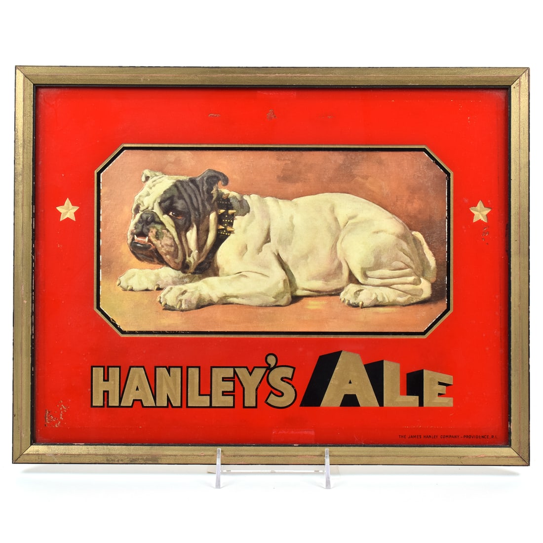 Hanleys Ale Bulldog 1940s Reverse-Painted Composite Glass Sign (1 of 2)