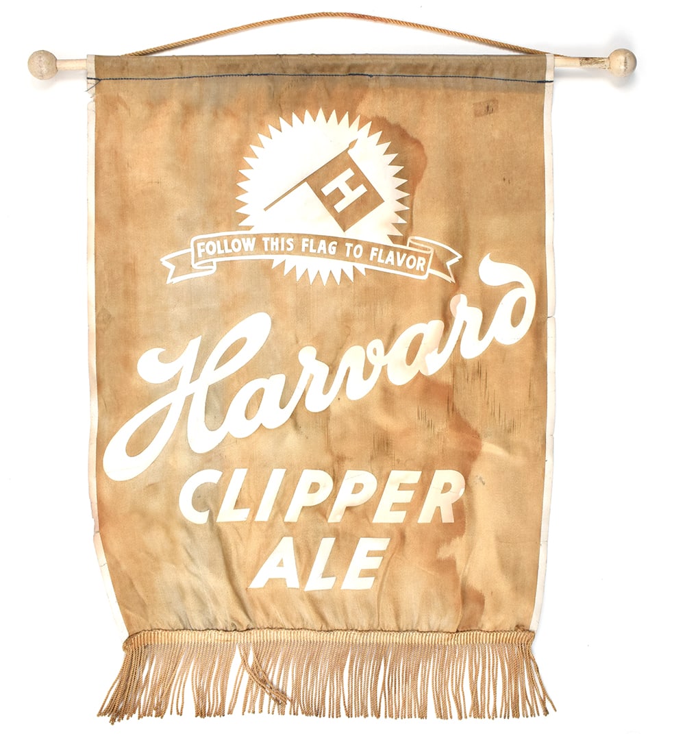 Harvard Clipper Ale Fabric Banner RARE: Brewer/Business Name: Harvard Brewing Co., Lowell, Massachusetts Manufacturer/Plant: See comments/description Date of manufacture: