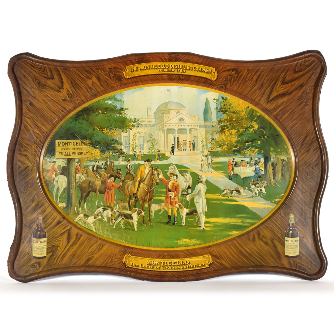 Monticello Distilling "Home of Thomas Jefferson" Advertising Tiin Litho Sign (1 of 2)