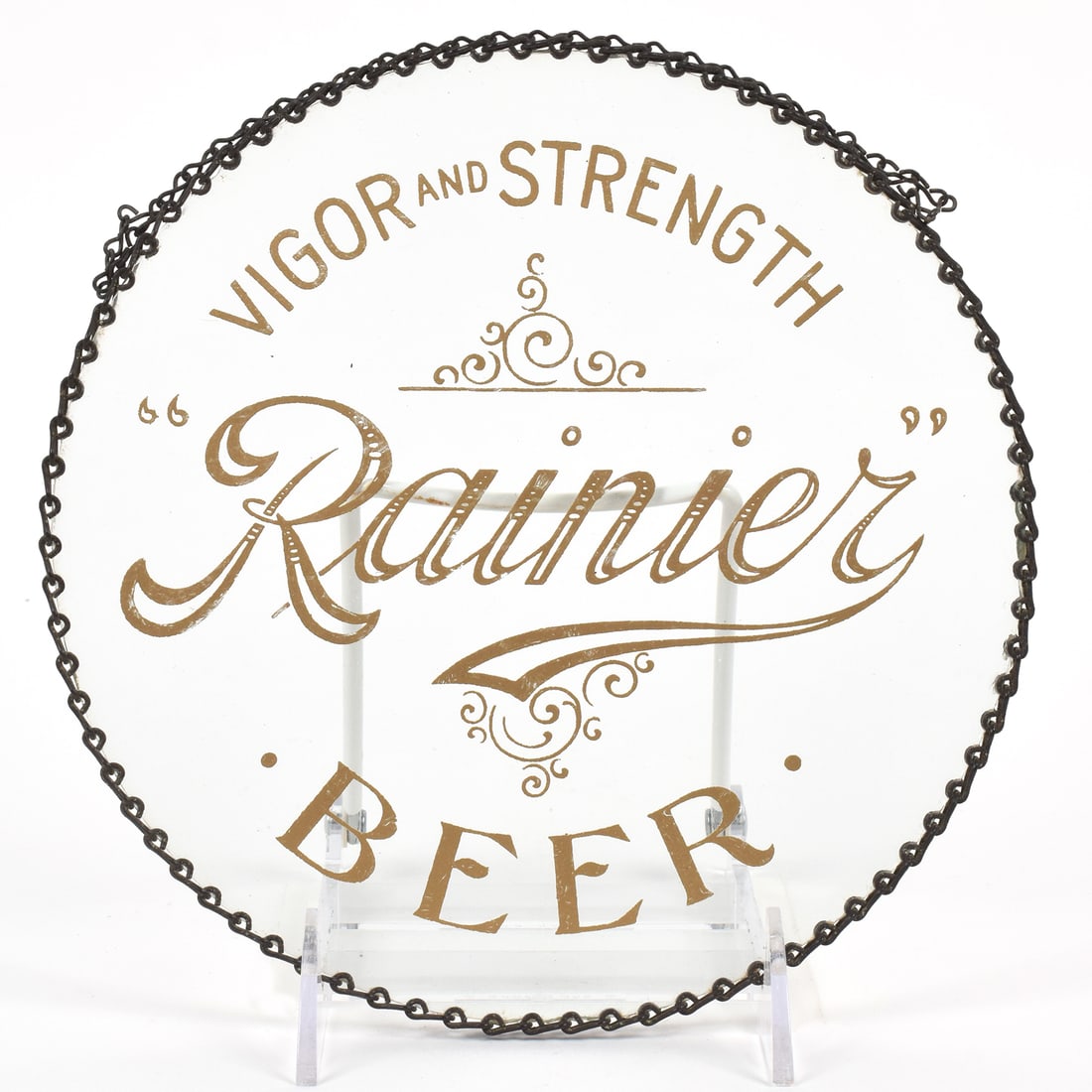 Rainier Beer Pre-Prohibition Reverse-Painted Glass Sign RARE MINTY: Brewer/Business Name: Seattle Brewing & Malting Co., Seattle, Washington Manufacturer/Plant: Unknown Date of manufacture: