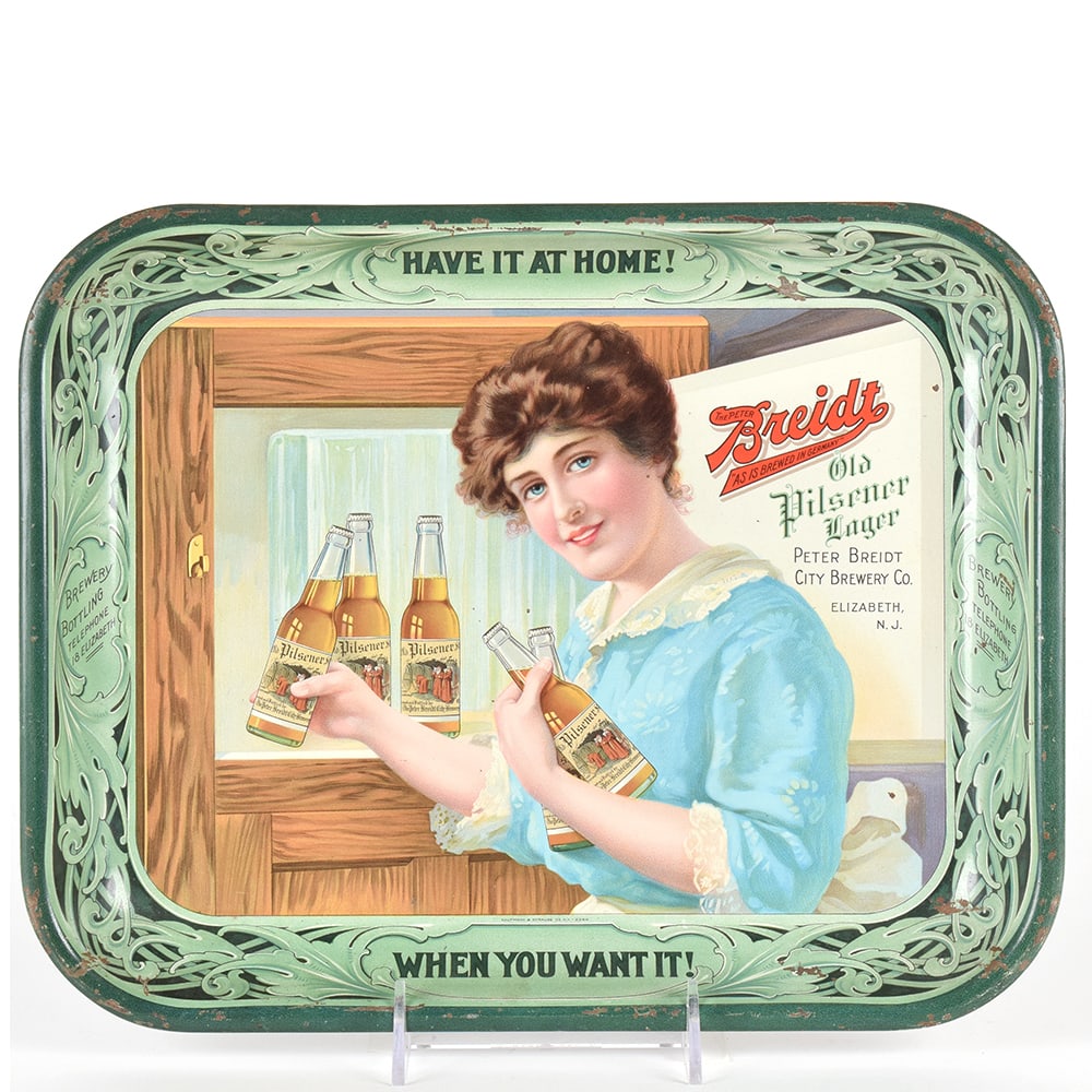 Breidt Old Pilsener Lager Pre-Prohibition Serving Tray: Brewer/Business Name: Peter Breidt Brewing Co., Elizabeth, New Jersey Manufacturer/Plant: Kaufmann & Strauss Date of manufacture: