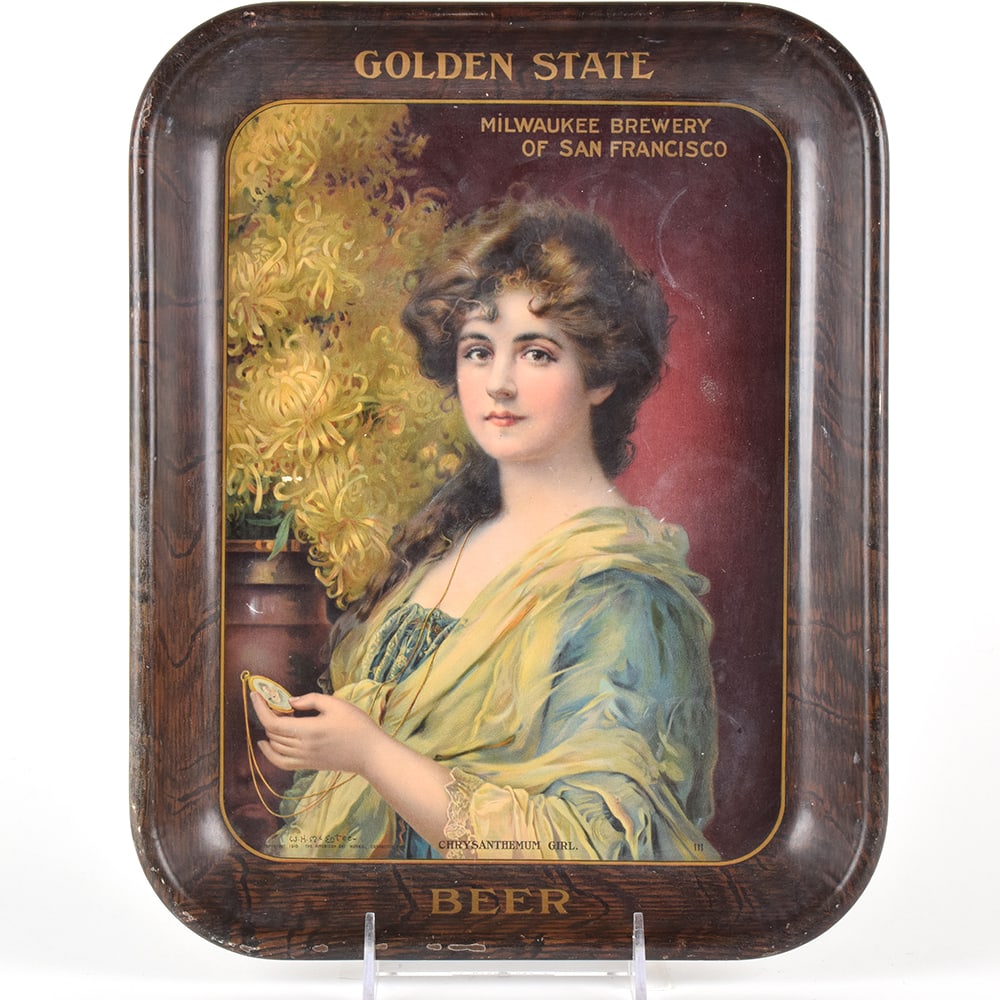 Golden State Beer Milwaukee Brewery San Fran Pre-Pro Tray CHRYSANTHEMUM GIRL (1 of 2)