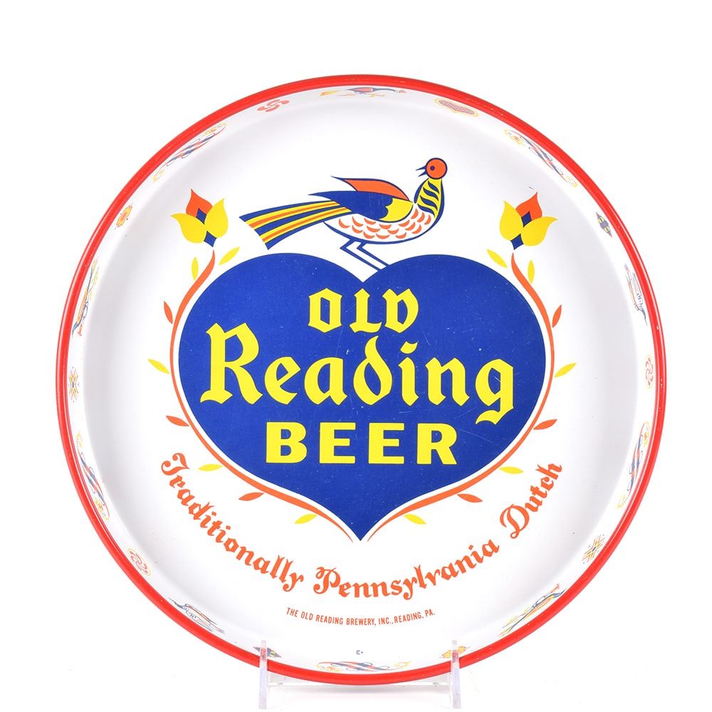 Old Reading Beer 1950s Serving Tray HEART TULIPS BIRD (1 of 2)