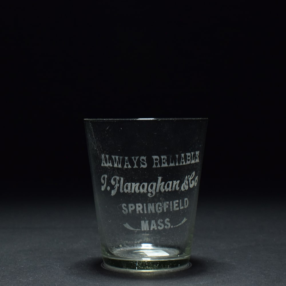 A Flanaghan and Co Pre-Pro Etched Shot Glass: Brewer/Business Name: A Flanaghan & Co., Springfield, Massachusetts Manufacturer/Plant: Unknown Date of manufacture: