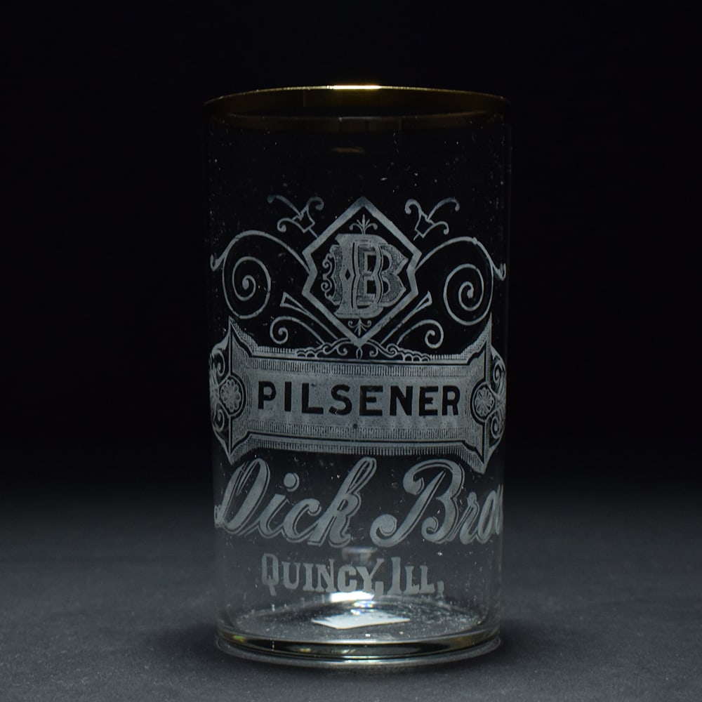 Dick Bros Pre-Prohibition Etched Glass: Brewer/Business Name: Dick Bros., Quincy, Illinois Manufacturer/Plant: Unknown Date of manufacture: