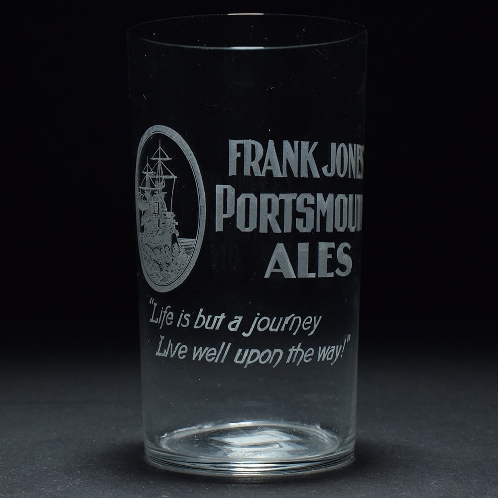 Frank Jones Portsmouth Ales Nautical Scene Sail Ship Pre-Pro Etched Glass EXCEPTIONAL: Brewer/Business Name: Frank Jones Brewing, Portsmouth, New Hampshire Manufacturer/Plant: See comments/description Date of manufacture: