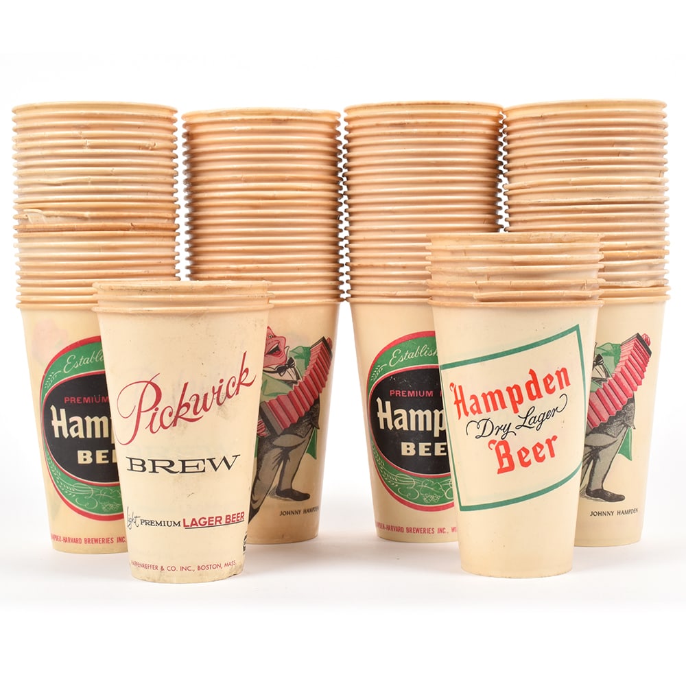 Hampden Pickwick Waxed Cups 3 DESIGNS 99 TOTAL DEALERS CHOICE: Brewer/Business Name: Hampden Brewing Co., Willimansett and Haffenreffer & Co., Boston, Massachusetts Manufacturer/Plant: See comments/description
