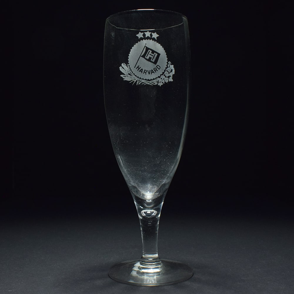Harvard Brewing 1930s Etched Stem Glass: Brewer/Business Name: Harvard Brewing Co., Lowell, Massachusetts Manufacturer/Plant: Unknown Date of manufacture: