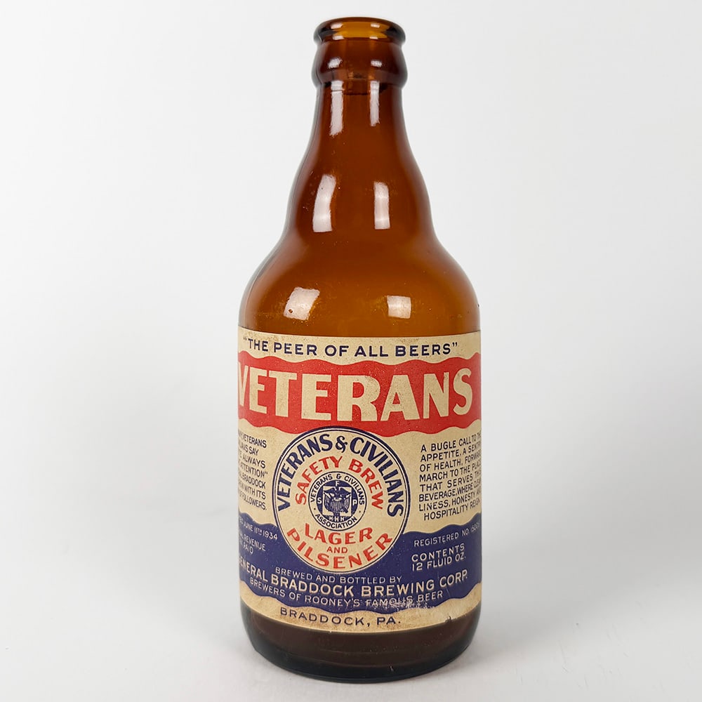Veterans Safety Brew Lager & Pilsener Steinie Beer Bottle GENERAL BRADDOCK PA (1 of 3)