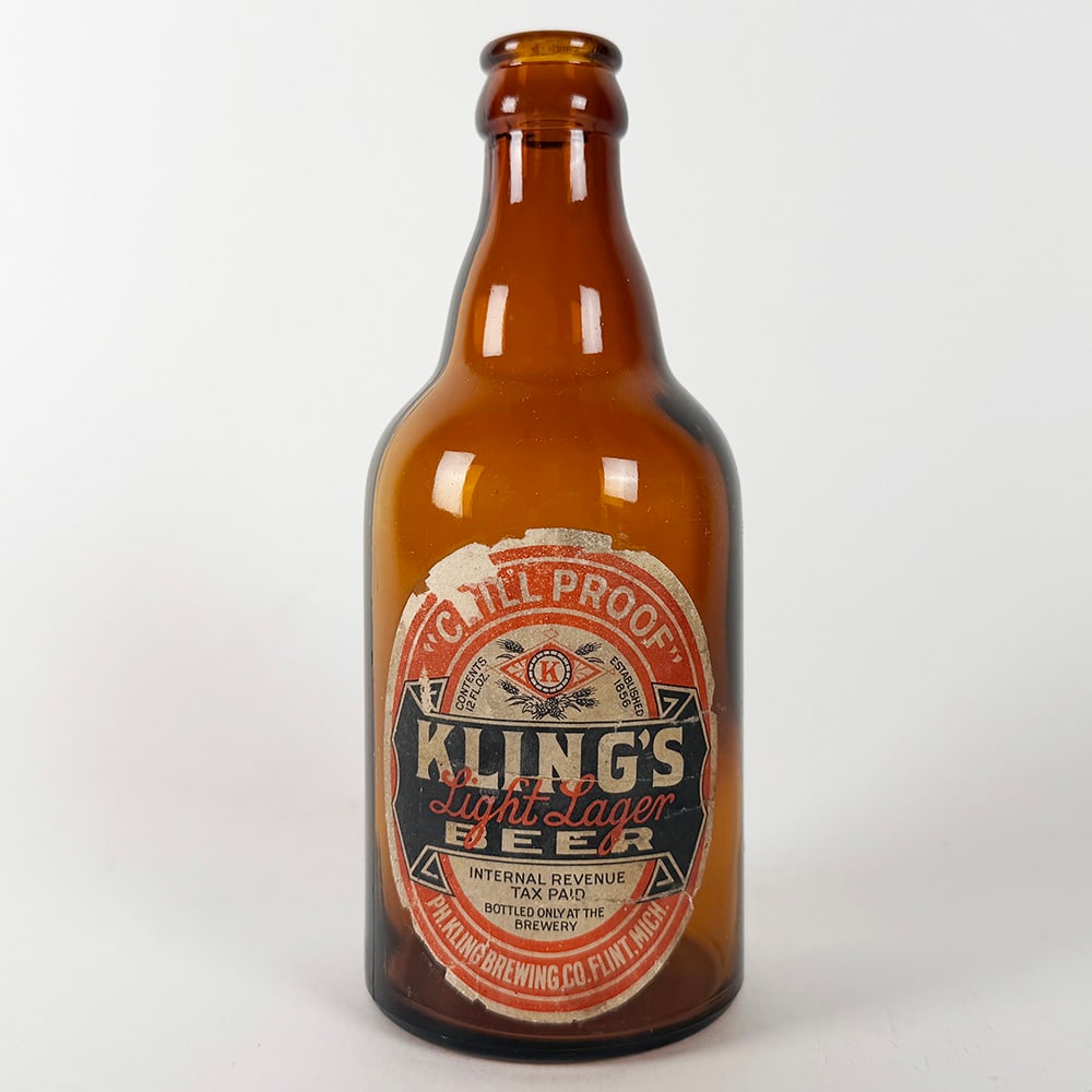 Kling's Light Lager Beer Steinie Bottle Flint MI (1 of 3)