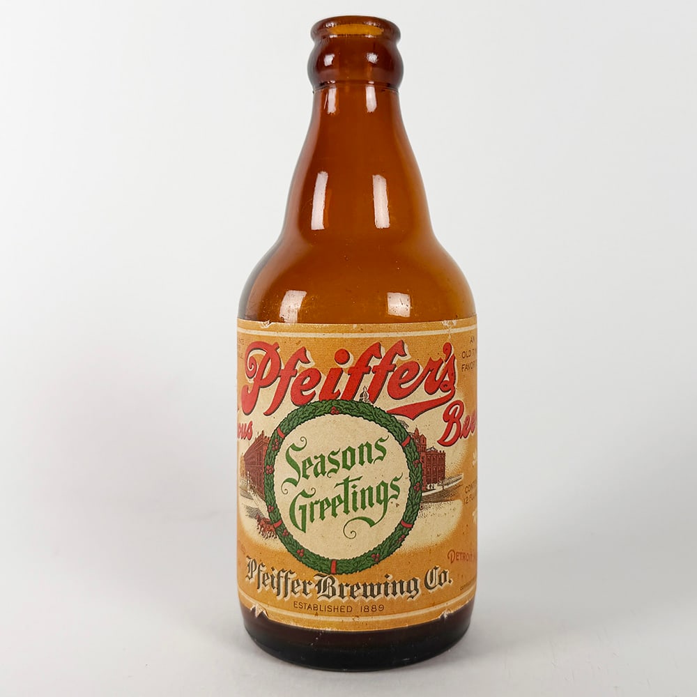 Pfeiffer's Beer SEASONS GREETINGS Steinie Bottle Detroit MI (1 of 3)